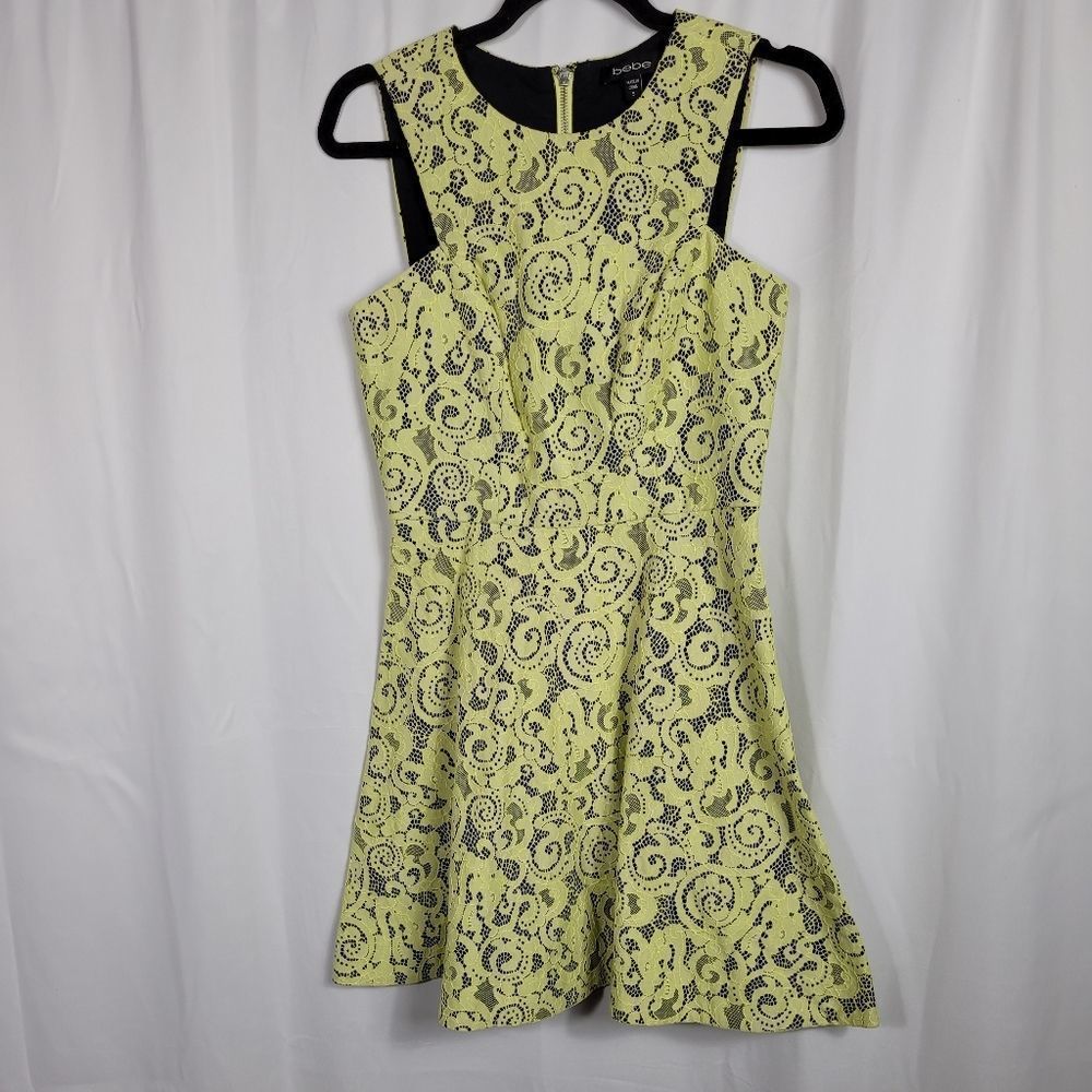 NWOT Bebe Yellow Lace Overlay Dress